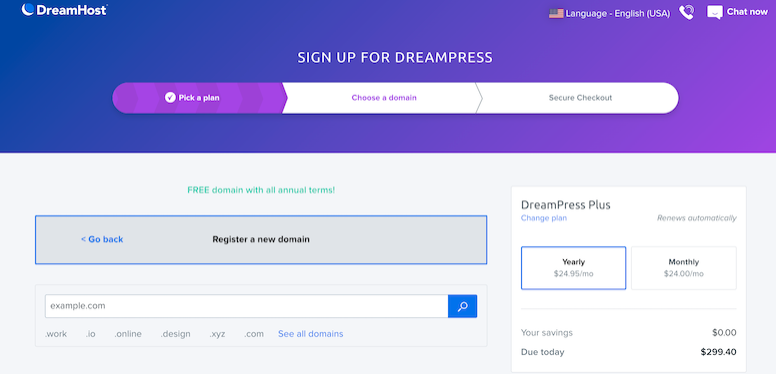 DreamHost registrering