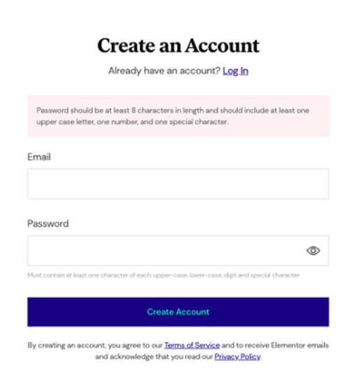 Elementor create an account