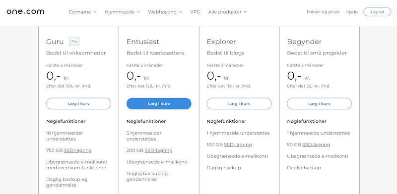 One.com hosting priser