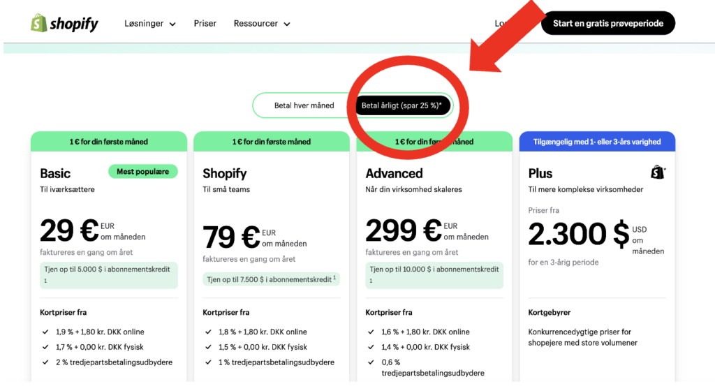 Shopify - spar 25% med et årligt abonnement 